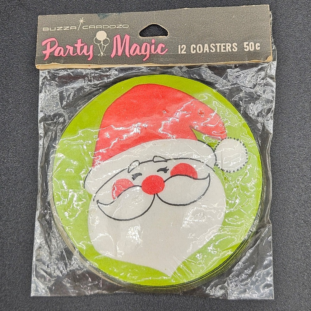 Vintage Buzza Cardozo Party Magic Santa Claus Coasters 12 Pack MCM Christmas
